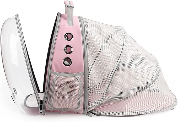 LOLLIMEOW Pet Carrier Backpack, Bubble Backpack Carrier, Cats and Puppies,Airline-Approved, Designed for Travel, Hiking, Walking & Outdoor Use (Back Expandable-Pink)