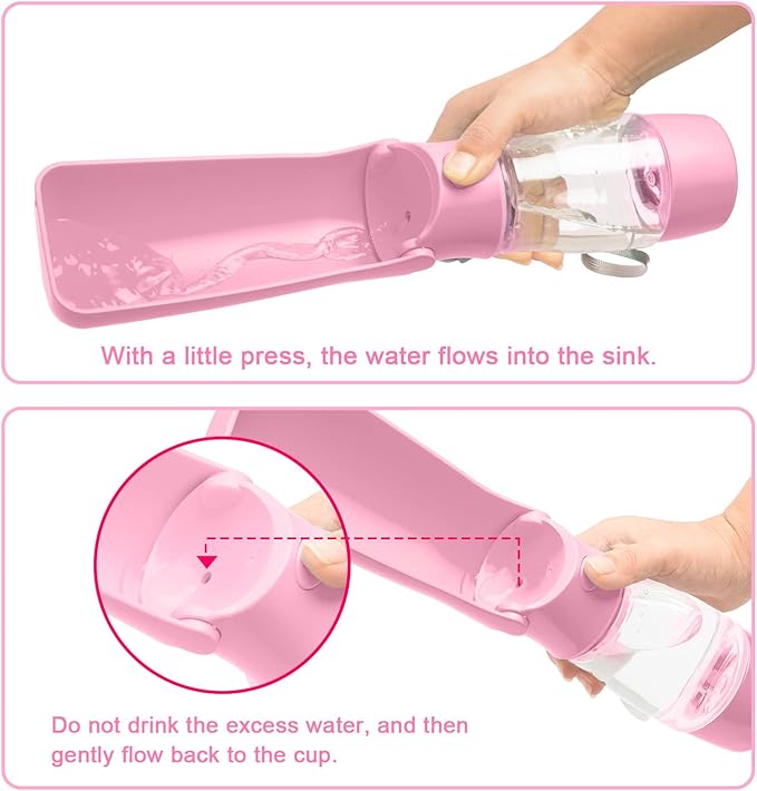 Dog Water Bottle with Food Container - Foldable Portable Puppy Travel Water Dispenser, Leak Proof Dog Water Bowl Summer Accessories for Pet Outdoor Walking Hiking (Pink)