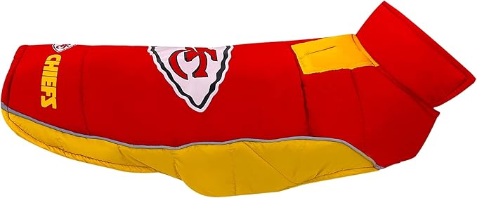 NFL Kansas City Chiefs Puffer Vest for Dogs & Cats, Size Large. Warm, Cozy, and Waterproof Dog Coat, for Small and Large Dogs/Cats. Best NFL Licensed PET Warming Sports Jacket
