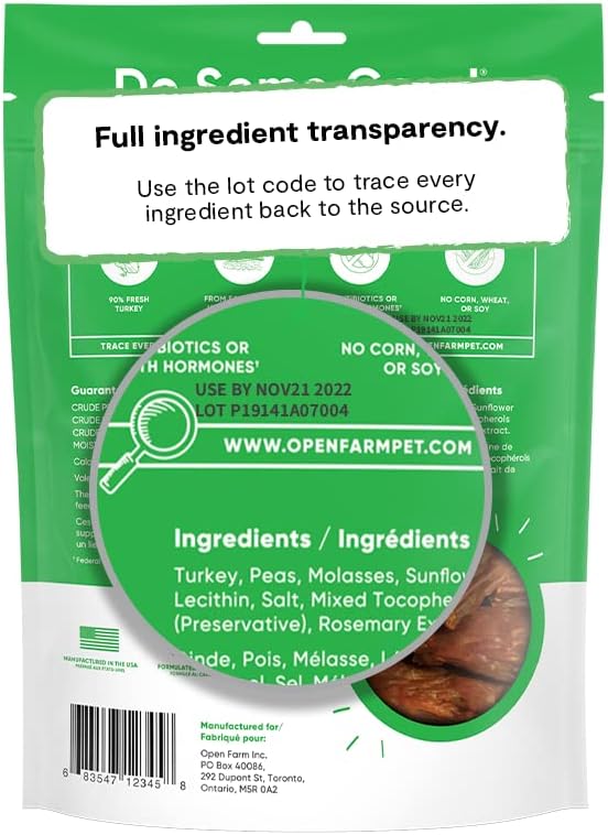Open Farm Dehydrated Turkey Grain-Free Dog Treats, Gently Cooked Turkey Recipe with Natural Simple Ingredients and No Artificial Flavors or Preservatives, 4.5 oz