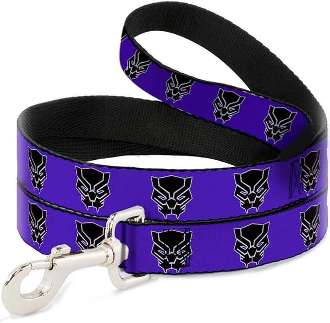 Dog Leash Black Panther Avengers Icon Purple White Black 4 Feet Long 1.0 Inch Wide