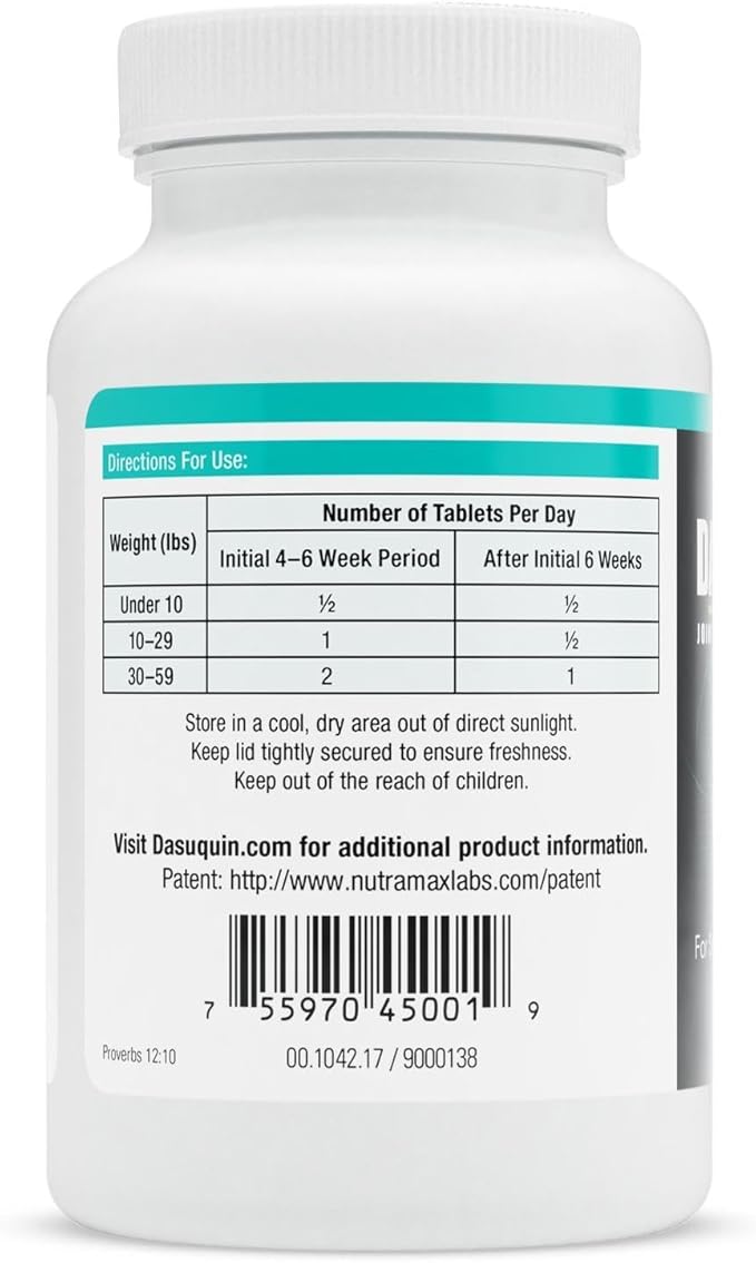 Nutramax Dasuquin Joint Health Supplement for Small to Medium Dogs - With Glucosamine, Chondroitin, ASU, Boswellia Serrata Extract, Green Tea Extract, 84 Chewable Tablets (White)