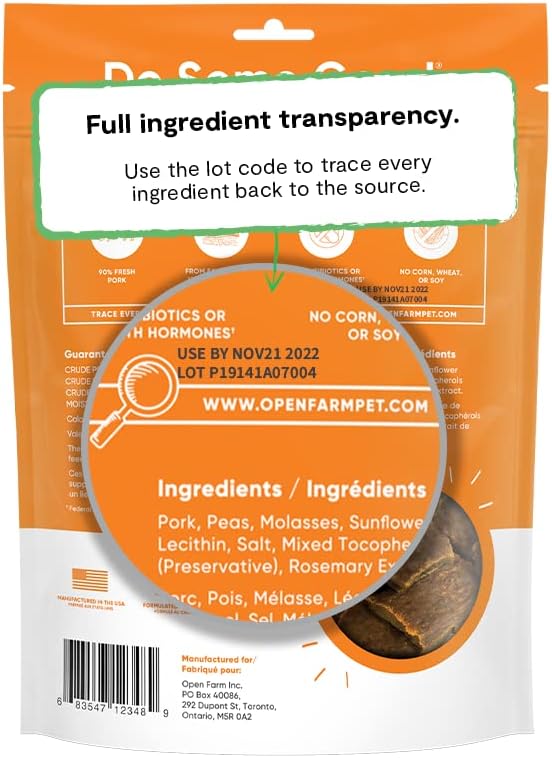 Open Farm Dehydrated Pork Grain Free Dog Treats, Humanely Raised Pork Recipe with Natural Simple Ingredients and No Artificial Flavors or Preservatives, 4.5 oz
