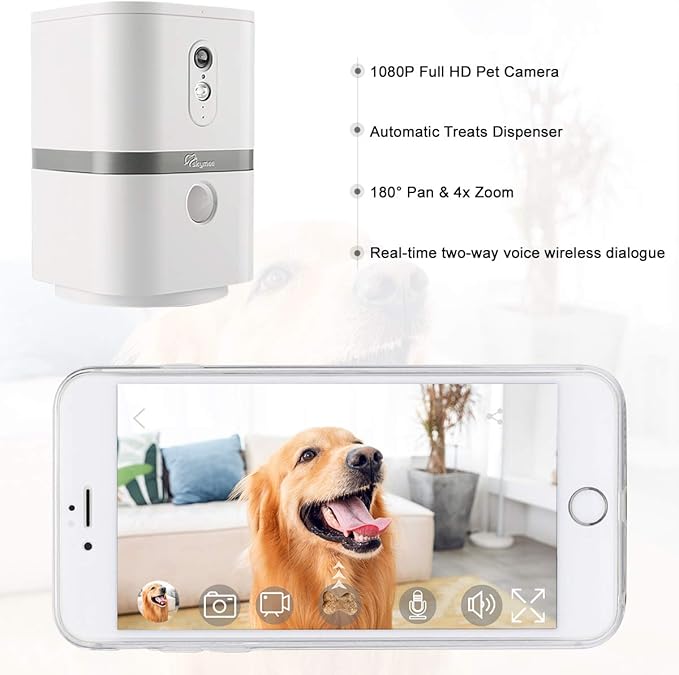 SKYMEE Petalk AI II Dog Camera Automatic Treat Dispenser, WiFi Full HD Pet Camera with 180° Pan Full-Room View,Night Vision,Two Way Audio for Dogs and Cats,Compatible with Alexa (2.4G WiFi Only)