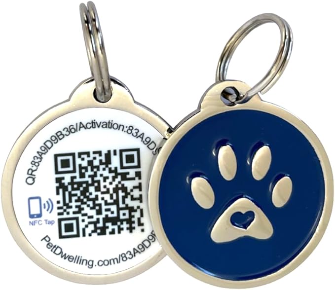 Premium NFC-QR Code Pet ID Tags - Dog Tags and Cat Tags, Connect to Online Pet Profile, Receive Instant Scanned Location Email Alert(Blue Paw)