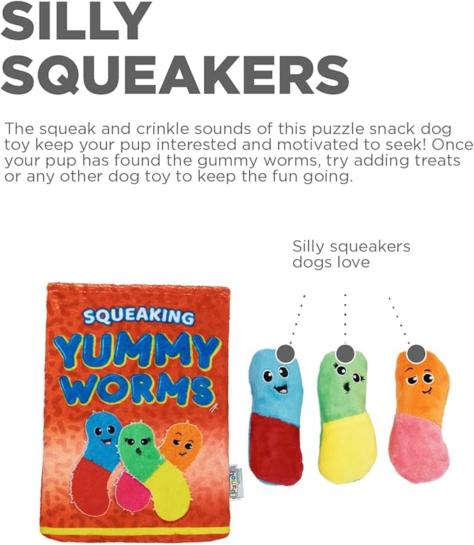 Outward Hound Snack Bag Yummy Worms Puzzle Squeaky Dog Toys