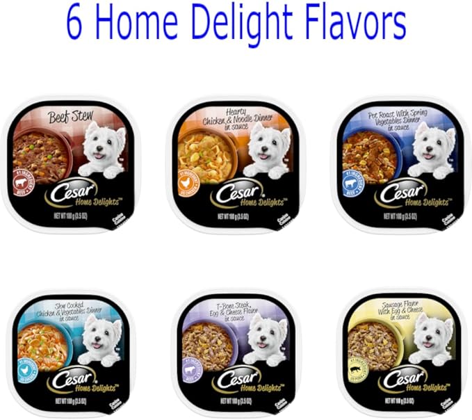 Cesar Soft Wet Dog Food Bundle with 12 Flavors 3.5 oz (1 Unit Each Flavor). Total of 12 Pieces with Magnet and Roll of Poop Bags!!!!