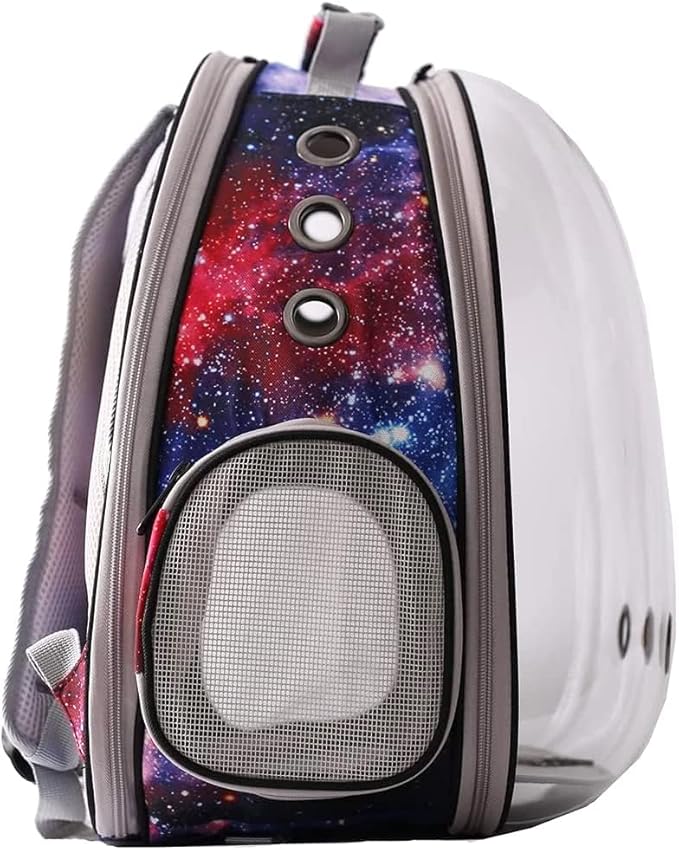 Galaxy Blue Cat Bubble Backpack, Back Extension Space Capsule Astronaut Clear Window Fit up to 12 Pounds Cat, Vet Transport Carry Bookbag, Airline Approved