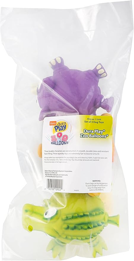 Hartz Dura Play Zoo Balloons Squeak Dog Toy, Multiple Pack Sizes 3 Count