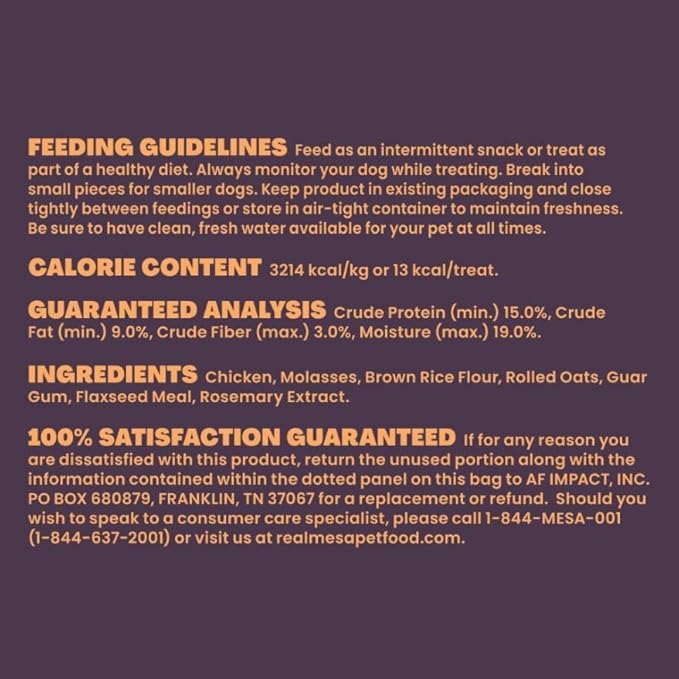 Real Mesa Soft & Chewy Chicken Recipe Dog Treats - for Small, Medium and Large Dog Sizes, Training Snacks Chewy Style (4.5oz)