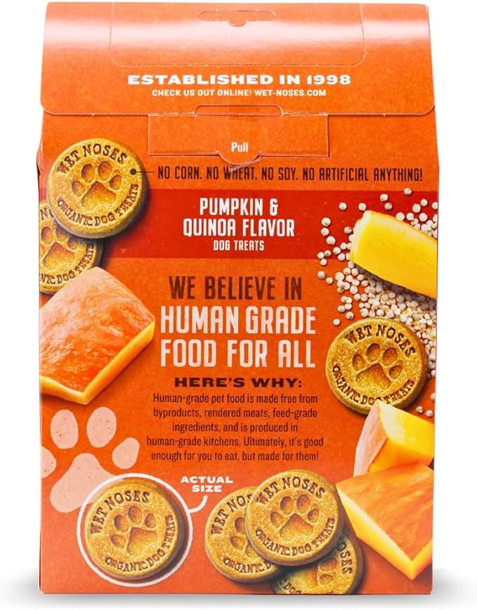 Organic Crunchy Dog Treats – for All Pet Sizes, Breeds – All-Natural Puppy Treat, Senior Dog Snack – 100% Human-Grade – Delicious Chews for Dogs - Grain-Free Pumpkin & Quinoa, 14 Oz (2 Pack)