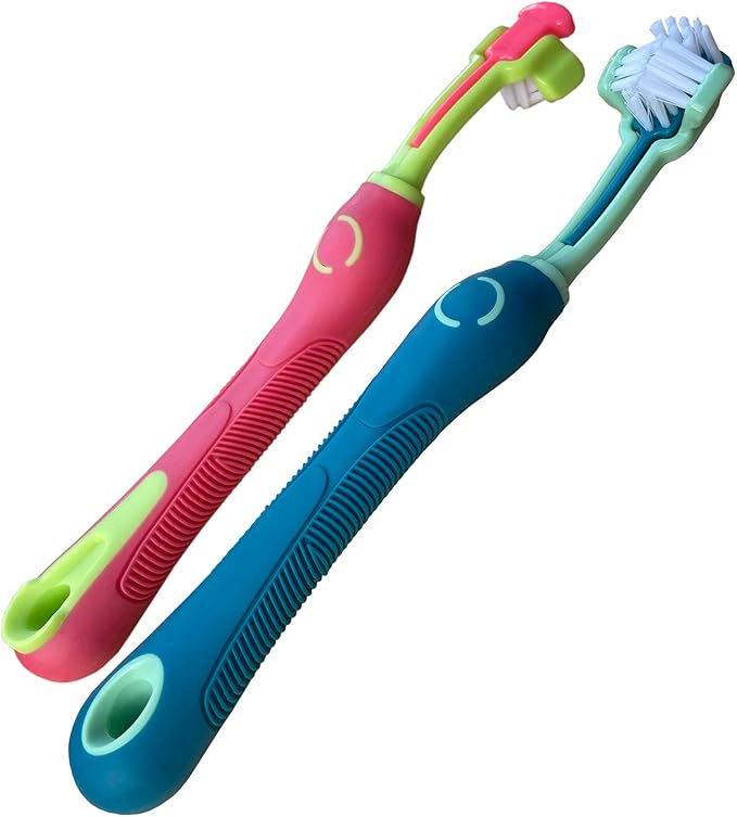 Dog Toothbrush, 2-Pack, Pink and Green, Battery Powered, Suitable for Most Dogs and Cats, Three-Sided Design for Easy Teeth Cleaning