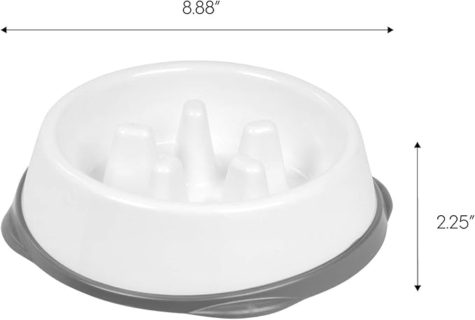 IRIS USA 2 Cups Slow Feeder Dog Bowl, Anti-Choking, Anti-Slip, Easy to Clean, Interactive Puzzle Toy, Healthy Digestion, Long snouted, Dogs Cats & Other Pets, BPA, PVC, Phthalate Free, White/Gray