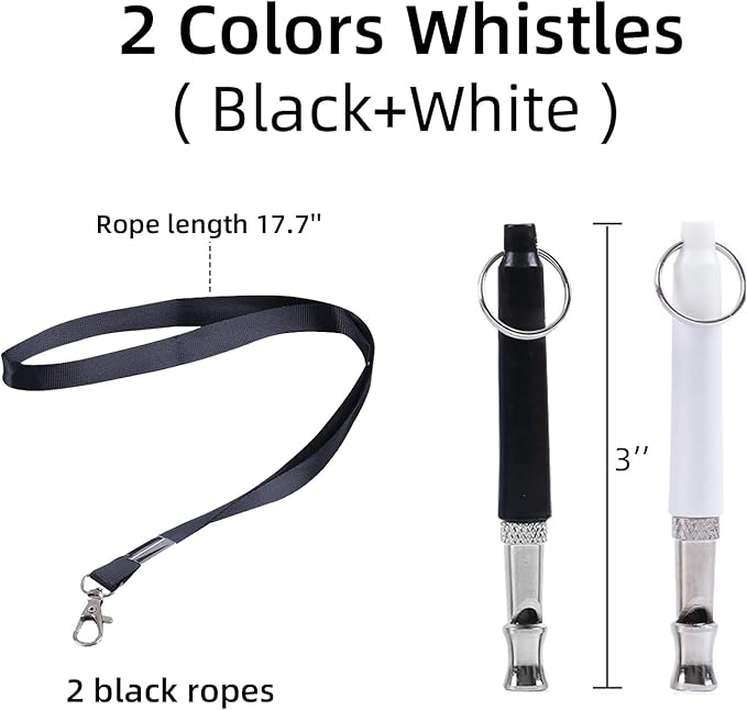 2 Pack Dog Whistle | Dog Training Whistles | Adjustable Ultrasonic Silent Dog Whistle | Training Behaviour Aids Accessories for Dog(Black+White)