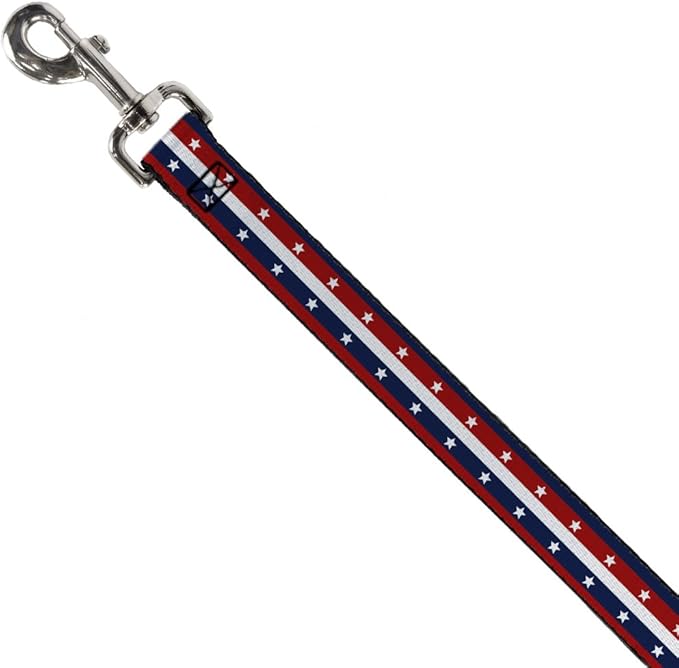 Dog Leash Americana Stripe Stars Blue Red White 4 Feet Long 1.5 Inch Wide