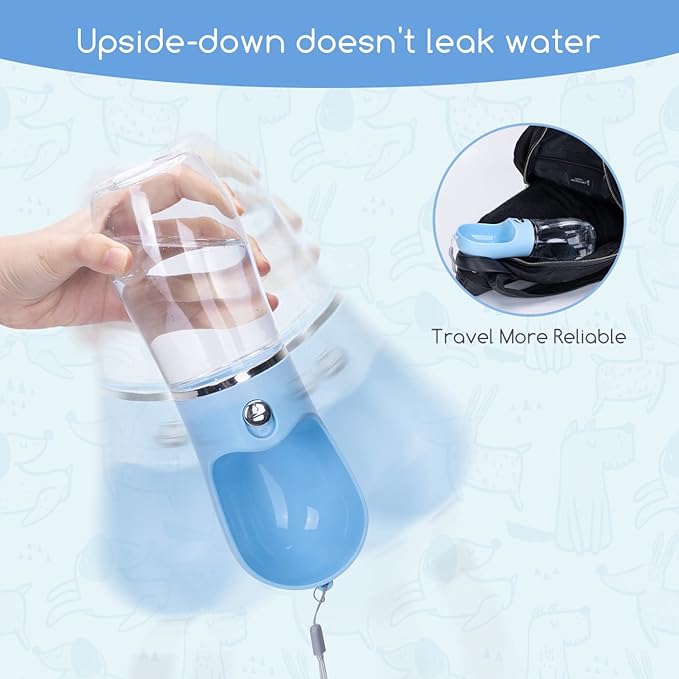 Nobleza Dog Water Bottle, Leak Proof Portable Pet Water Bottle Dispenser BPA-Free Puppy Water Bottle for Outdoor Walking, Hiking, Travel, Food Grade Plastic (12.8oz, Blue)