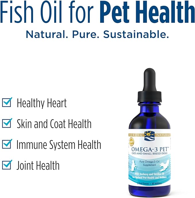 Nordic Naturals Omega-3 Pet, Unflavored - 2 oz - 304 mg Omega-3 Per One mL - Fish Oil for Small Dogs & Cats with EPA & DHA - Promotes Heart, Skin, Coat, Joint, & Immune Health