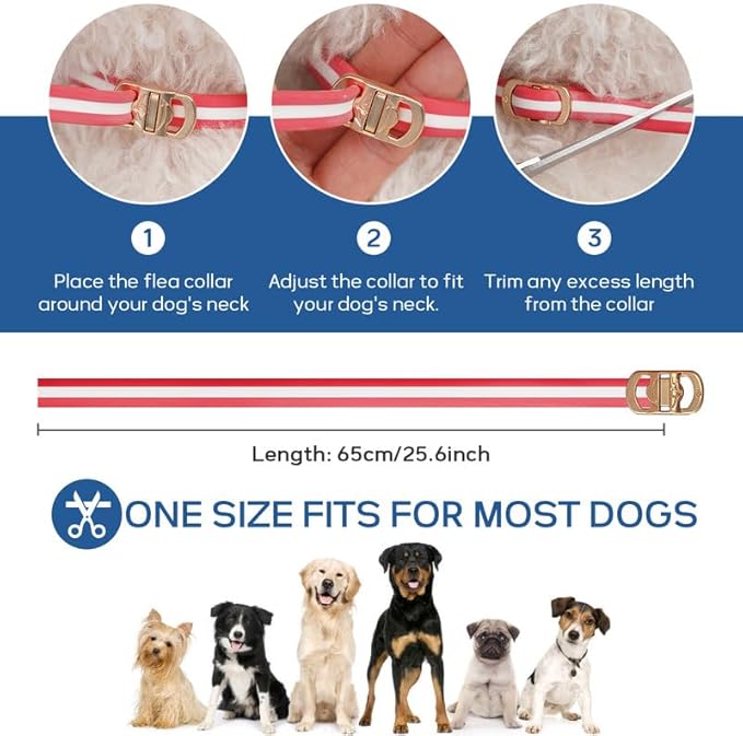 4 Pack Flea Collar for Dogs, Flea and Tick Collar for Dogs Red & White, 32 Months Flea and Tick Prevention for Dogs, Dog Flea and Tick Treatment, Water-resistant & Adjustable Dog Flea Collar