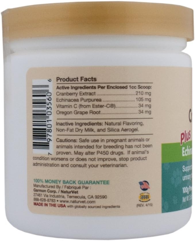 NaturVet Cranberry Relief, 100 Gram Powder, Dog and Cat Health Supplements for Urinary Tract