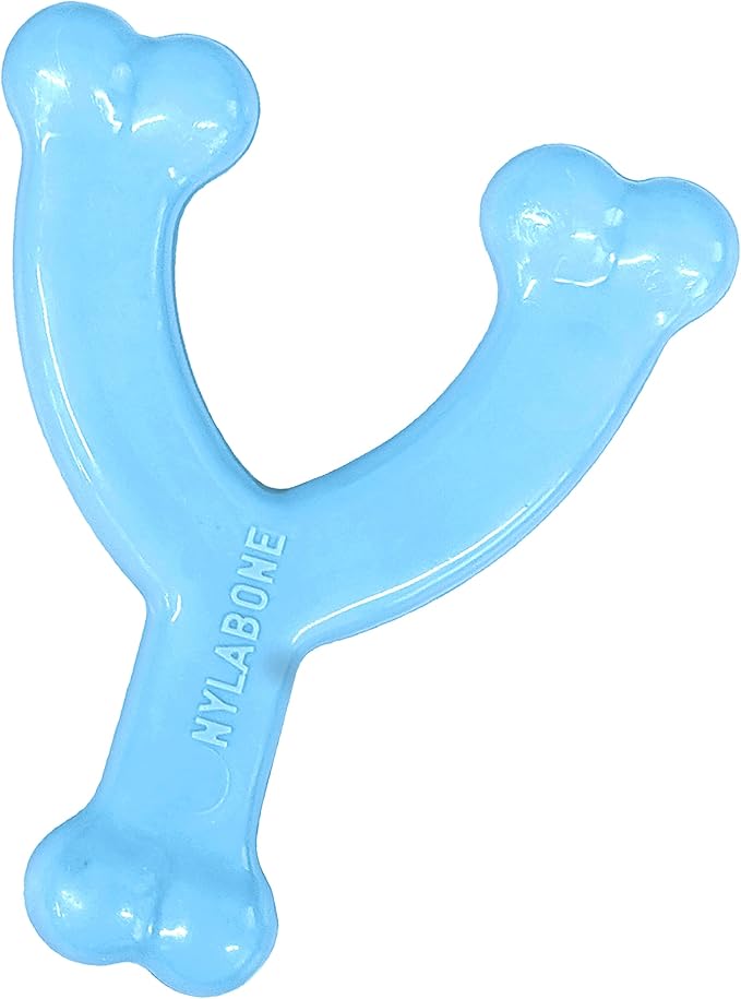Nylabone Puppy Wishbone Chew Toy - Puppy Chew Toy for Teething - Puppy Supplies - Blue, Chicken Flavor, X-Small/Petite (1 Count)