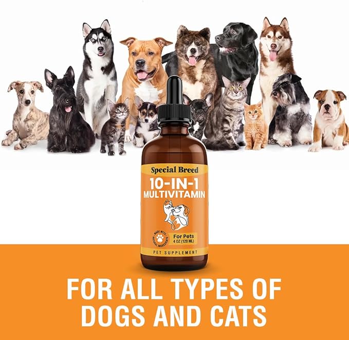 10-in-1 Liquid Multivitamin for Dogs and Cats, 4 Ounce Multi Vitamin Supplement, Vitamin for Dogs, Vitamins for Cats, with Glucosamine & Cranberry, 4 oz