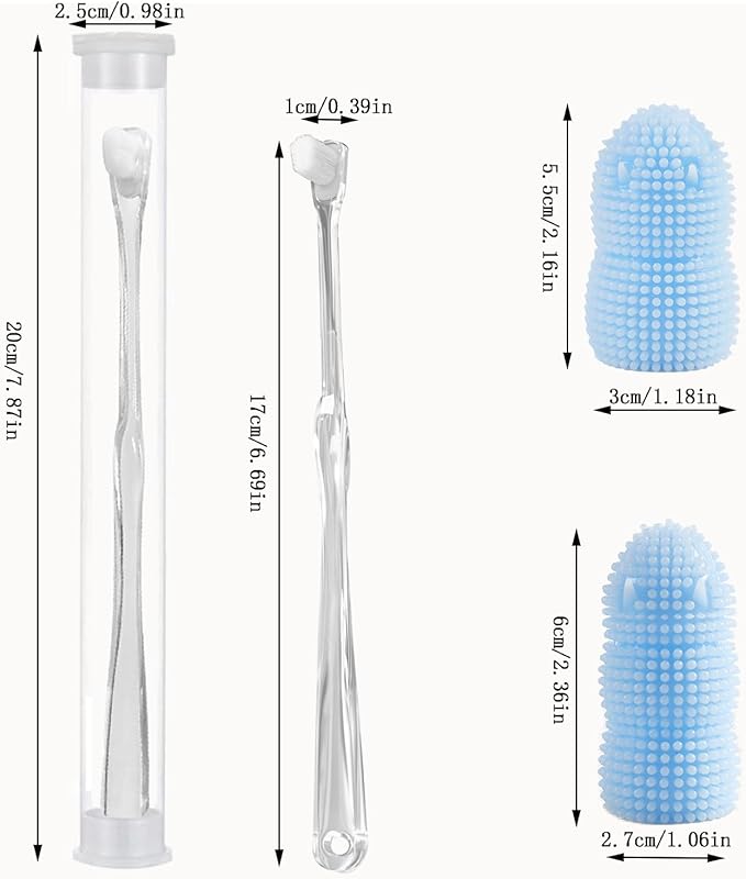 4 Pack Kit Dog Dental Cleaning Brushes,2 Pack Extra Soft Dog and Cat Dental Cleaning Brushes with Storage Box and 2 Pack Dog Finger Toothbrush for Dog Dental Care, Easily Clean Teeth(Transparent,Blue)