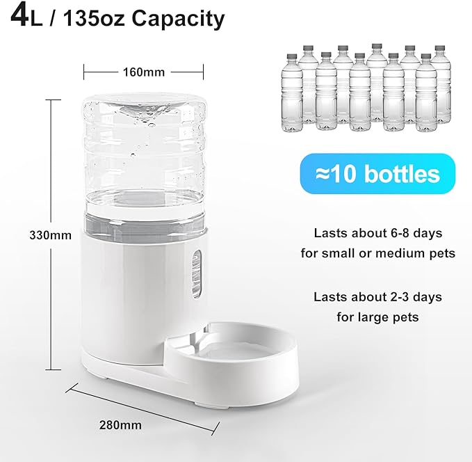 CZPET 4L Pet Water Dispenser (2 Pack) Unplugged Automatic Water Bowl Dispenser Gravity Water Dispenser for Cats Water Self Feeder Dog Fountain Dogs Bowl Bottles for Puppy Kitten