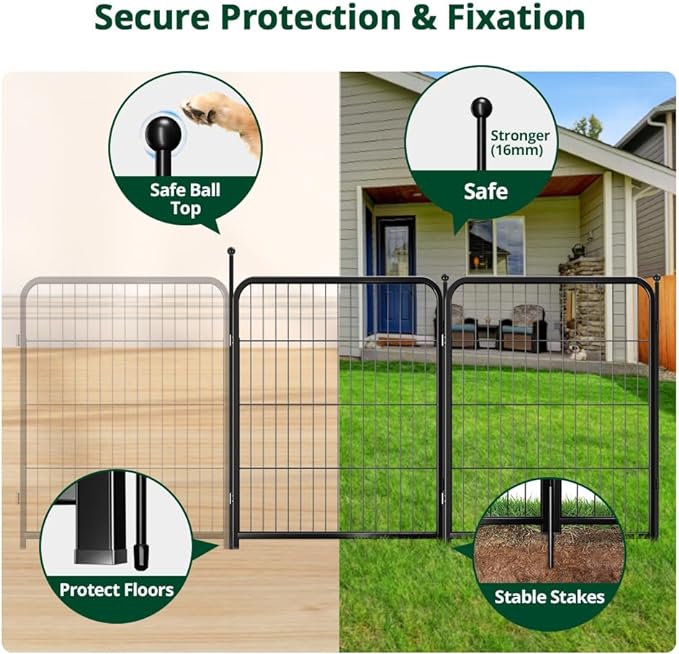 PawGiant Dog Fence Playpen 24”/32”/40” Indoor Outdoor for Small/Medium/Large Dogs, Metal Pet Puppy Cat Exercise Fencing Gate Crate Cage Outside RV, Camping, Yard, Garden (2 Panel, 28" W x 32" H)