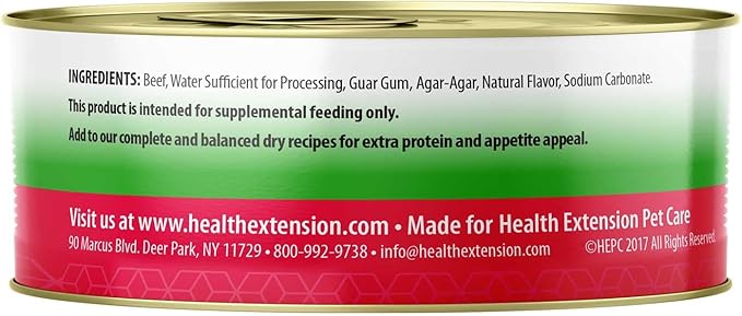 Health Extension Wet Dog Food, Gluten and Grain-Free, Healthy Natural Food Canned for Puppies, Beef Recipe