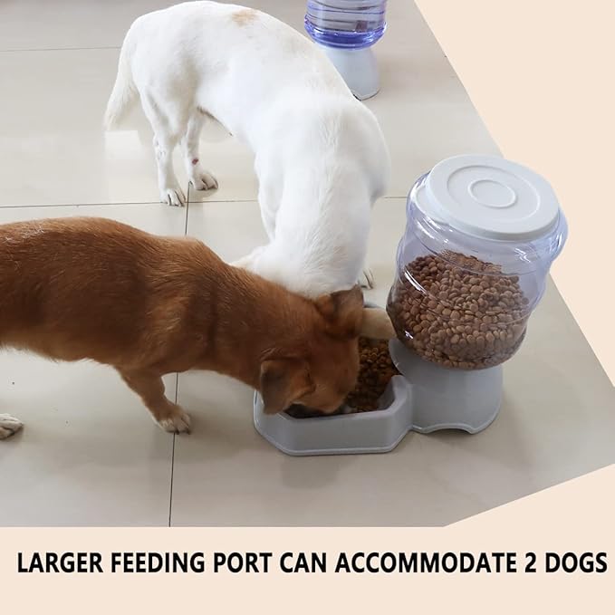 2 Pack Automatic Dog Cat Feeder and Water Dispenser ,Gravity Multi Pet Drinking Fountain , Set with Pet Food Bowl for Medium Dog Puppy Kitten, Big Capacity 1 Gallon x 2 (Waterer+Feeder)