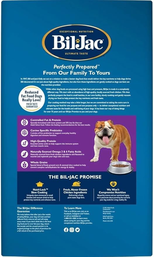 Bil-Jac Dry Dog Food Diet Adult Select Reduced Fat Formula 6 lb Bag (2-Pack) - Small or Large Breed - Super Premium Since 1947