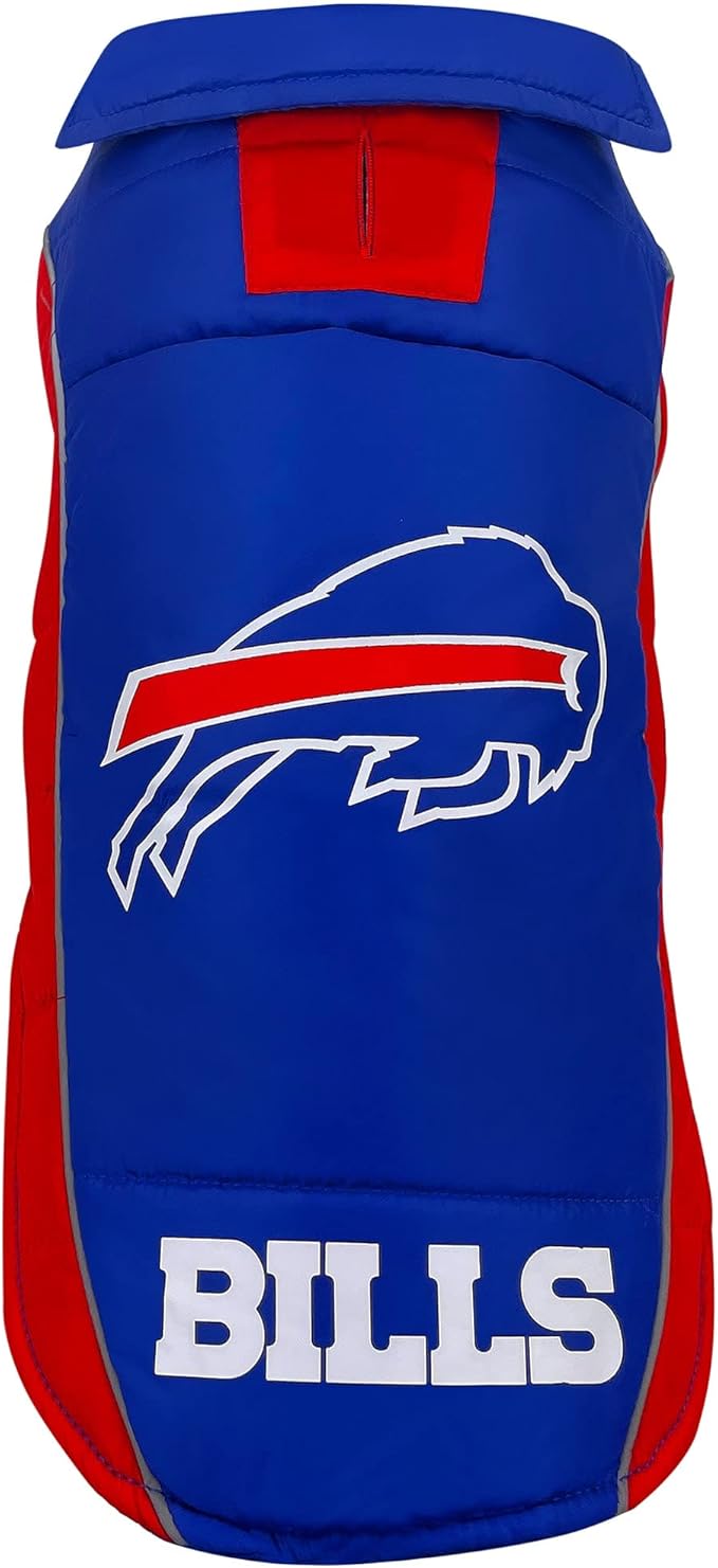 NFL Buffalo Bills Puffer Vest for Dogs & Cats, Size Small. Warm, Cozy, and Waterproof Dog Coat, for Small and Large Dogs/Cats. Best NFL Licensed PET Warming Sports Jacket