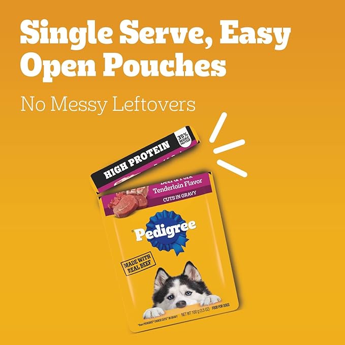 Pedigree High Protein Adult Soft Wet Dog Food Variety Pack, 3.5 oz Pouches, 30 Count