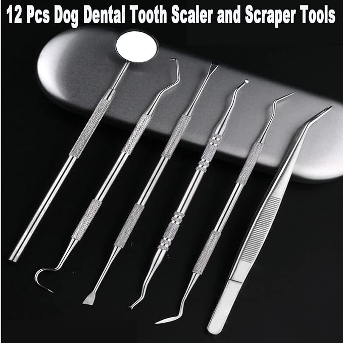 Teeth Cleaning Kit Dog Plaque Tartar Remover Tools Pet Dental Tooth Scaler and Scraper Silicone Finger Toothbrush for Puppy Cats Tooth Pick Stone Remover Dogs Oral Care Hygiene Cleaning Tools (12Pcs)