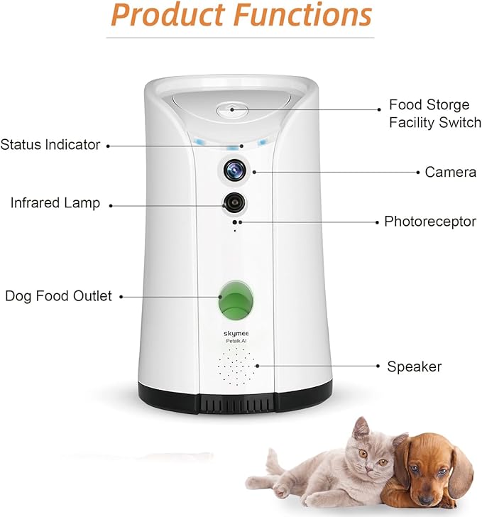 SKYMEE Dog Camera Treat Dispenser, 5GWiFi Remote Pet Camera with Two-Way Audio and Night Vision