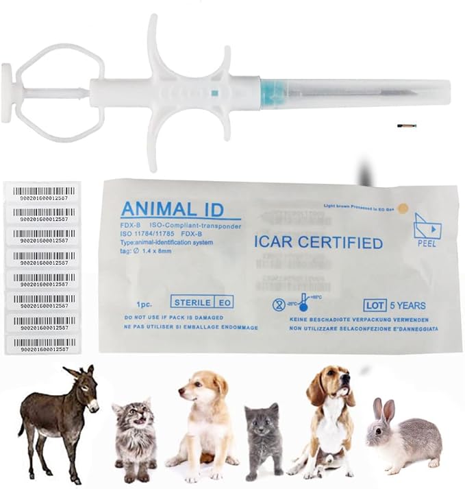 100 Packs 1.4x8mm, VENREA Universal Pet Microchip 134.2khz Registration Animal Implant Chip FDX-B Pet ID Microchip for The Management and Tracking of Dog Cat Cow Pig Rabbit Pigeon Fish