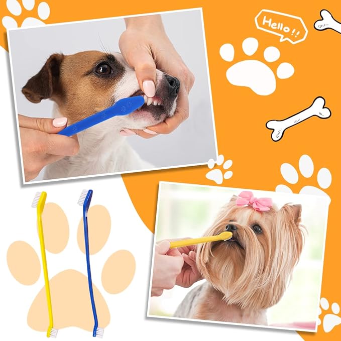 8 Pieces Dog Teeth Cleaning Kit Silicone Dog Finger Toothbrushes Double Headed Pet Tooth Brush Stainless Steel Tarter Remover Scraper for Dog Cat Oral Dental Health