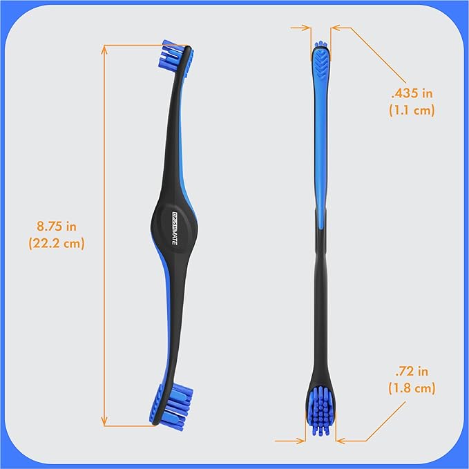 Dual-Size Angled Soft Brush Heads Toothbrush for Pet Puppies, Dogs, and Cats - Ergonomic Handle, Long Neck, Special Rubber Stimulators - Dental Care Tool for Healthy Oral Hygiene