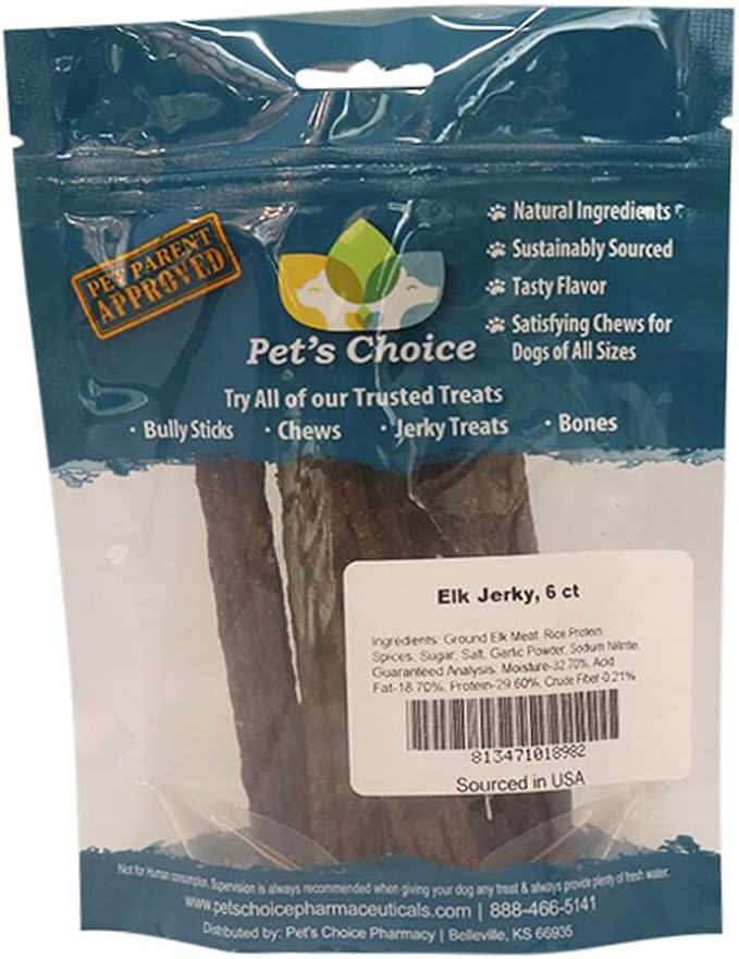 Pet's Choice Natural Dog Treats, Elk Jerky, 6 Count, Brown (0001-6PK)