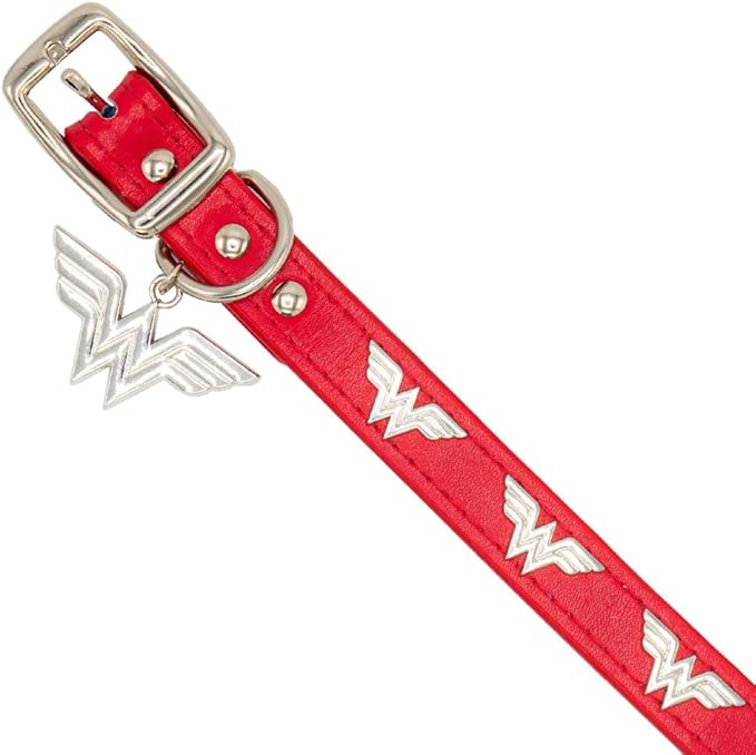 Buckle-Down Dog Collar, DC Comics, Wonder Woman with WW Icon Charms, Extra Large 18 to 24 Inch Length 1.15 Inches Wide