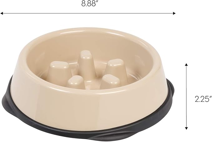 IRIS USA 2 Cups Slow Feeder Dog Bowl, Anti-Choking, Anti-Slip, Easy to Clean, Interactive Puzzle Toy, Healthy Digestion, Short snouted, Dogs Cats & Other Pets, BPA, PVC, Phthalate Free, Beige/Black