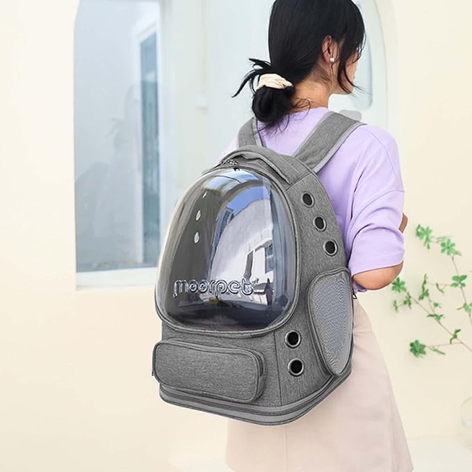 Cat Carrier Backpack Dog Backpack Carrier for Small Dogs,Pet Bubble Backpack Bag with Air Holes Airline Approved Travel Carrier(Grey)