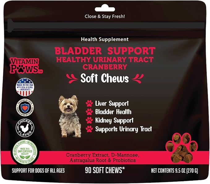 Cranberry Supplement for Dogs | Urinary Tract and UTI Support Chews | Incontinence and Bladder Control Nutritional Bites with D Mannose, Marshmallow Root, Probiotics, for Liver, Kidney