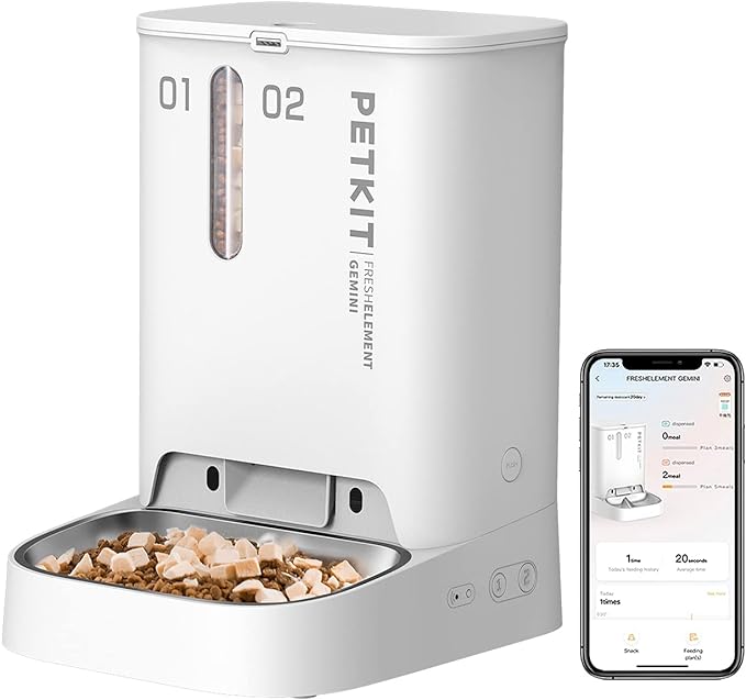 PETKIT Automatic Cat Feeder, 5L Automatic Cat Food Dispenser with Two Food Hoppers, Large Capacity Pet Dry Food Dispenser for Cat Dog, Automatic Dog Feeder with Wi-Fi, Detection Sensor/Portion Control
