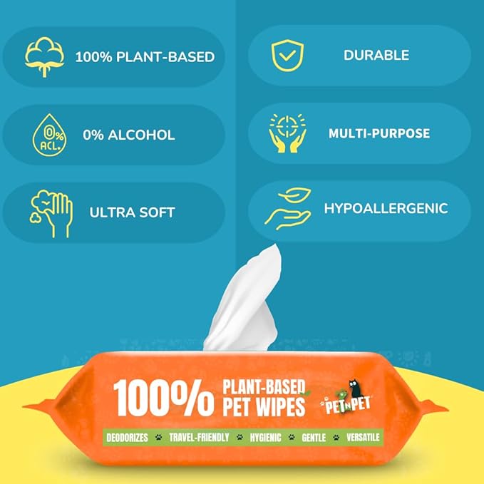 PET N PET 100% Plant Based Dog Wipes for Paws and Butt, 400 Counts Dog Pet Wipes, 8" x 8" Hypoallergenic Unscented Dog Wipes, Cleaning Deodorizing Cat Wipes, Puppy Wipes, Dog Paw Wipes, Dog Face Wipes