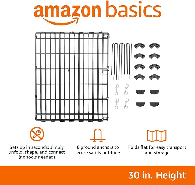 Amazon Basics Foldable Octagonal Metal Exercise Pet Play Pen for Dogs, Fence Pen, No Door, Small, 60 x 60 x 30 Inches, black