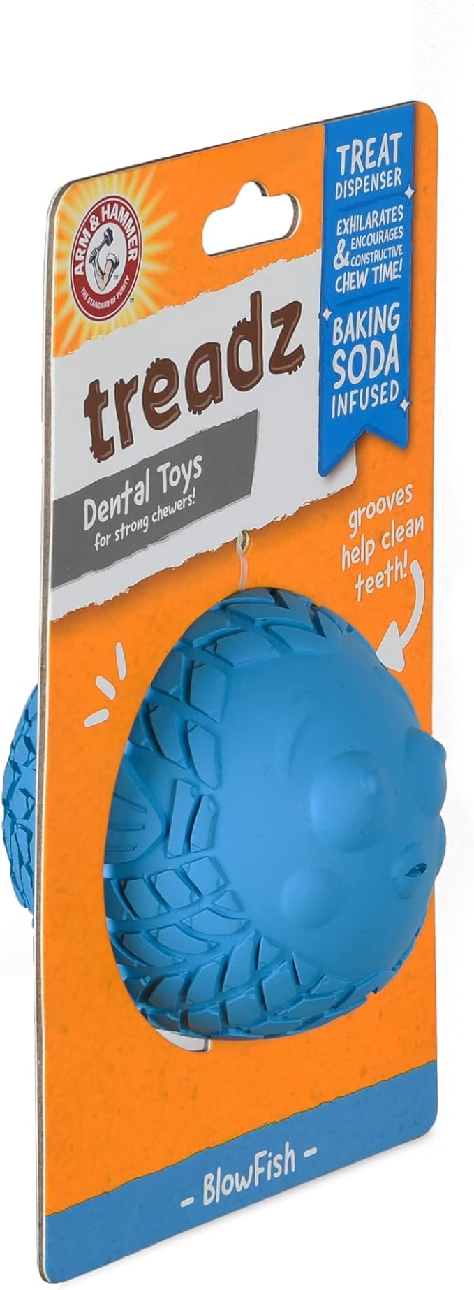 Arm & Hammer for Pets Super Treadz Blowfish Dental Chew Toy for Dogs | Best Dental Dog Chew Toy | Dog Dental Fetch Toys Reduce Plaque & Tartar Buildup Without Brushing | for Dogs up to 25 Lbs