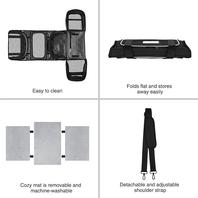 Airline Approved Expandable Pet Carrier with Mesh Pockets, Shoulder Strap, Washable Pads - For 2 Cats, Kittens, Puppies, Dogs