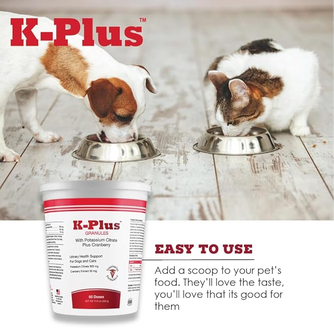 K-Plus Potassium Citrate Plus Cranberry Granules for Dogs and Cats - Veterinarian Approved UTI Remedy Granules - Supports Bladder Health - 60 Doses