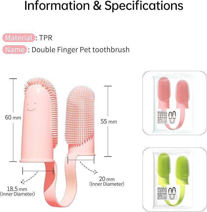 3 Pack Finger Toothbrush for Dogs, Dog Toothbrush Kit for Easy Teeth Cleaning, Double-Finger Toothbrush Dental Care for Puppies, Cats and Small Pets